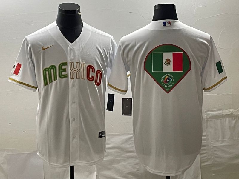 Men 2023 World Cub Mexico Blank White gold Nike MLB Jersey12